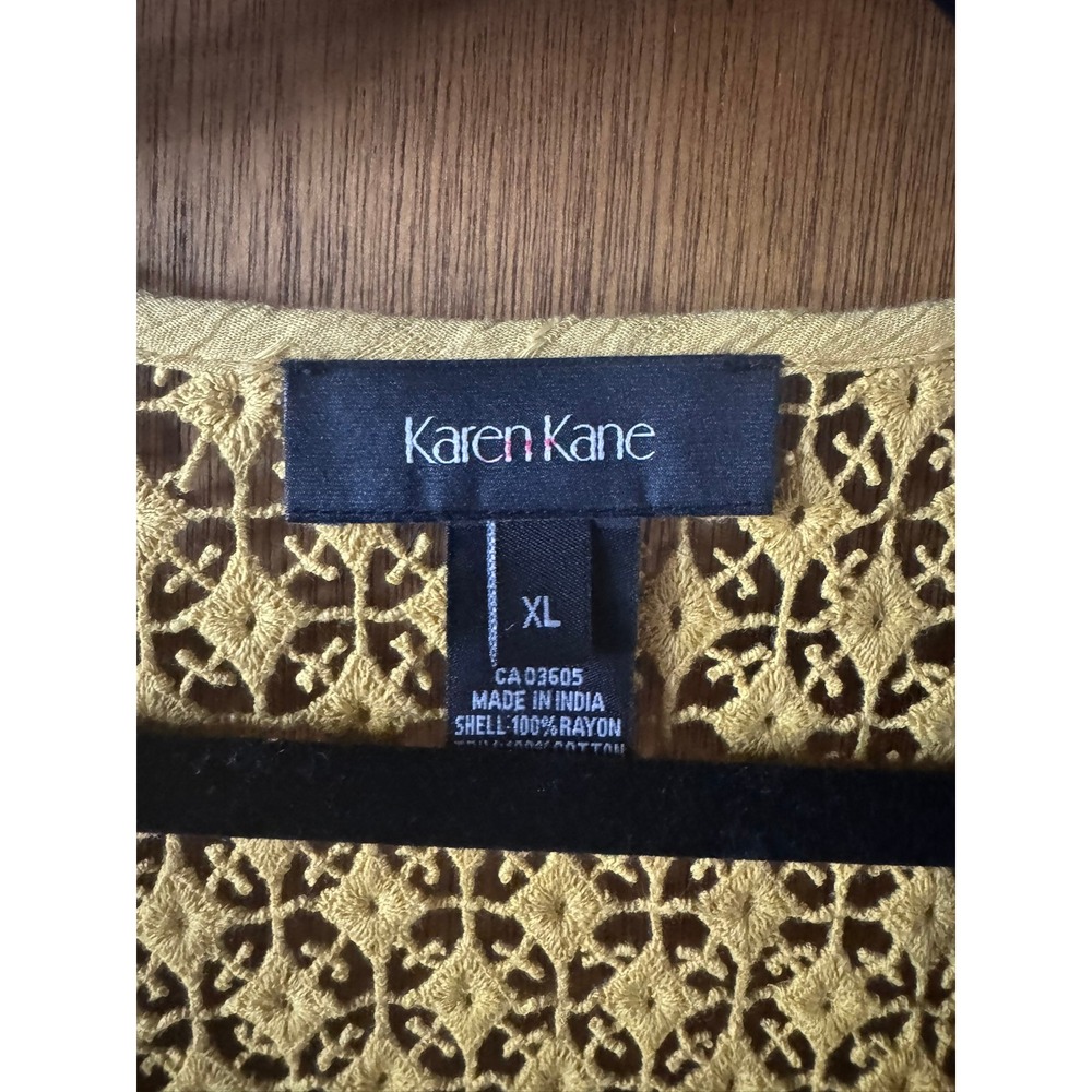 Karen Kane Amalfi Coast Yellow Crochet Lace Yoke Bell Sleeve Blouse XL New - Picture 2 of 4